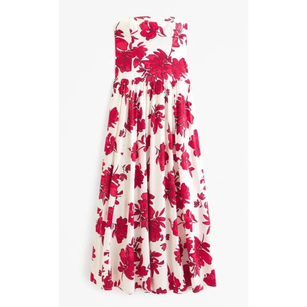 ABERCROMBIE & FITCH Women's Strapless Drop-Waist Maxi Dress Sz S In White Floral
